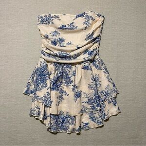 Cider Blue and Cream Patterned print layered Dress
